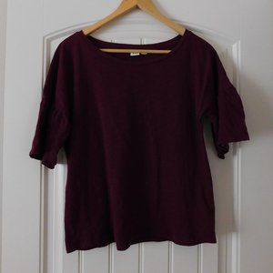 Women's Gap Maroon Dolman Bell Sleeve T Shirt, Size S